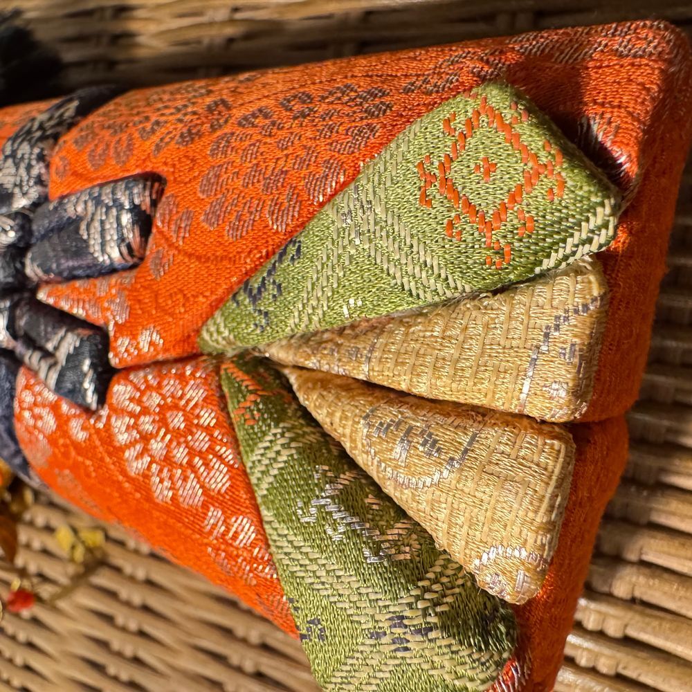 Vintage Japanese Kimekomi Doll Traditional Orange Kimono‎ Accents 7 inch 70's - Picture 5 of 15